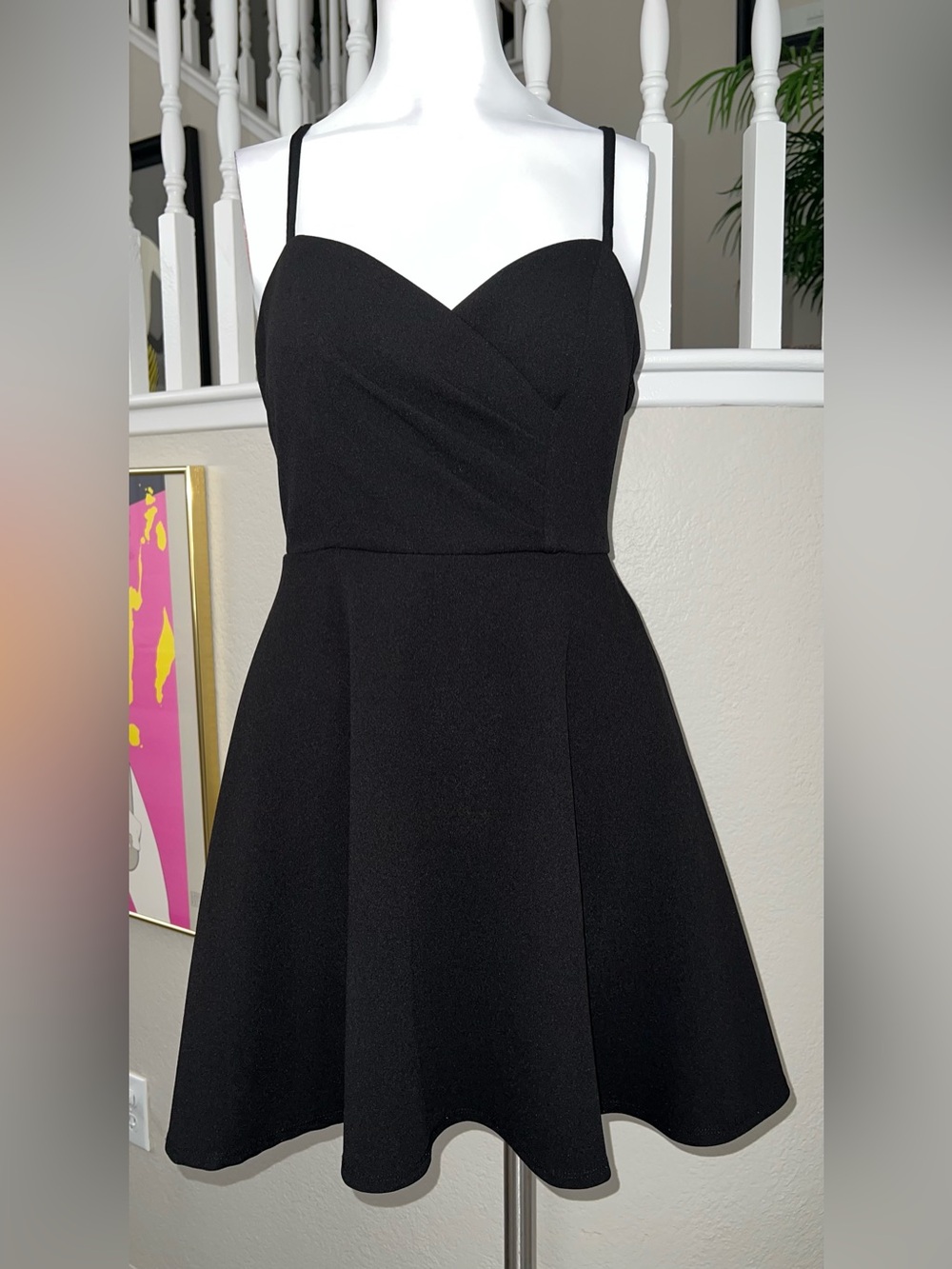 Women's Black Spaghetti-Strap Fit & Flare Mini Dress
